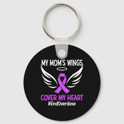 Overdose My Moms Wings Cover My Heart Purple Ribb Keychain