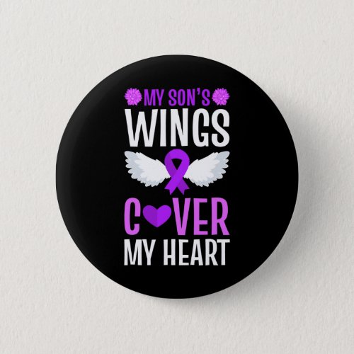 Overdose My Sons Wings Cover My Heart Purple Ribb Button