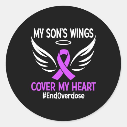 Overdose My Sons Wings Cover My Heart Purple Ribb Classic Round Sticker