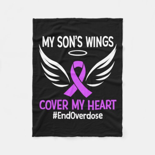 Overdose My Sons Wings Cover My Heart Purple Ribb Fleece Blanket