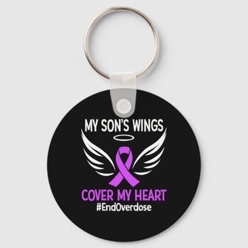 Overdose My Sons Wings Cover My Heart Purple Ribb Keychain