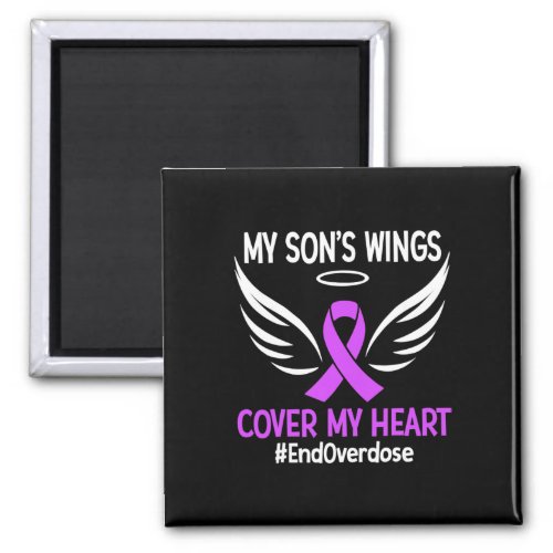 Overdose My Sons Wings Cover My Heart Purple Ribb Magnet