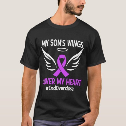 Overdose My Sons Wings Cover My Heart Purple Ribb T_Shirt