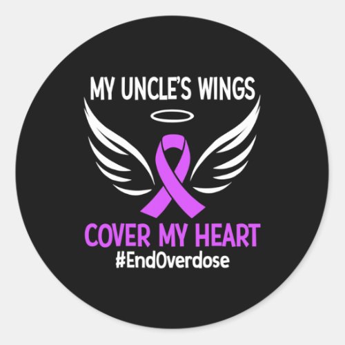 Overdose My Uncles Wings Cover My Heart Purple Ri Classic Round Sticker