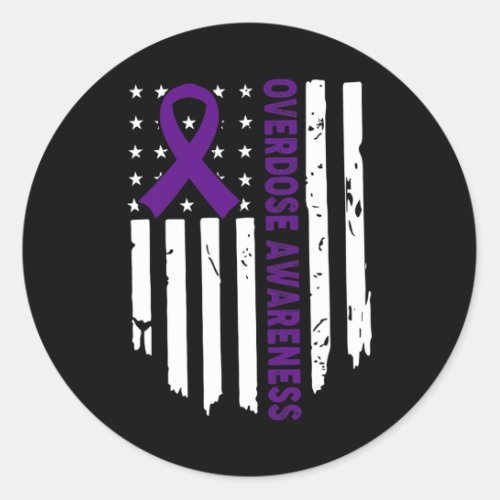 Overdose Pruple Ribbon Opioid Overdose Awareness  Classic Round Sticker