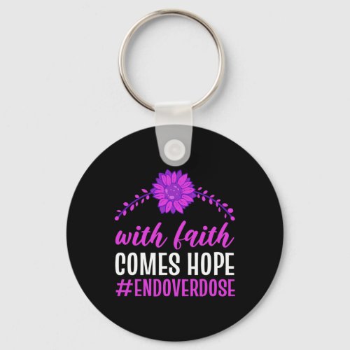 Overdose With Faith Comes Hope Purple Floral Flowe Keychain