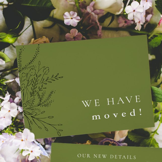 Overflowing Bouquet Green Moving Announcement (Green Overflowing Bouquet We Have Moved floral moving announcement card.)