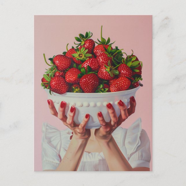 Overflowing Bowl of Strawberries  Postcard (Front)