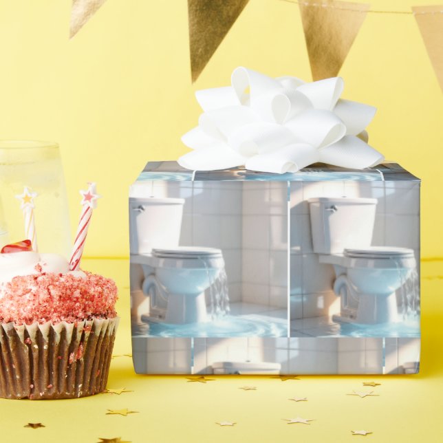 Overflowing Toilet In a White Bathroom Wrapping Paper (Birthday Party)