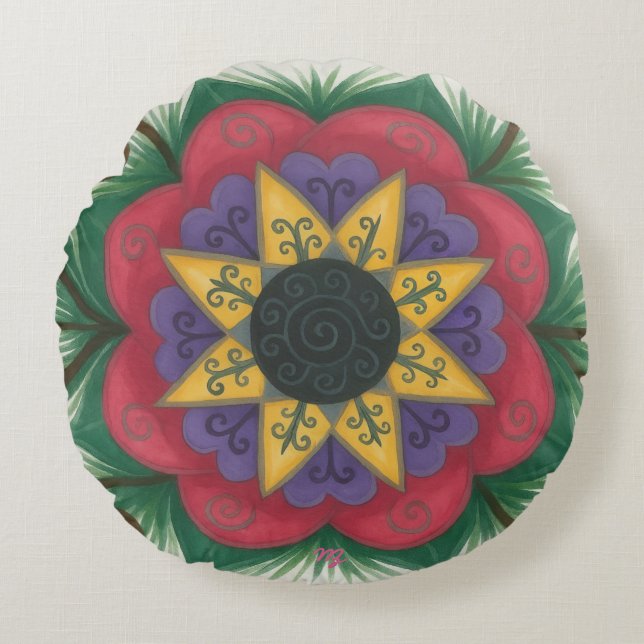 Overgrown flower garden round pillow (Front)