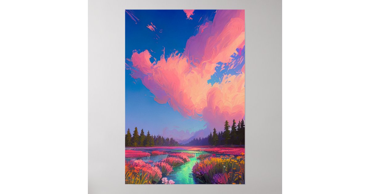 Overgrown Pink Flowered Azure Swamp Poster | Zazzle