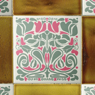 Overgrowth Symmetrical Hand-illustrated Ceramic Tile