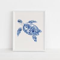 Overhead Sea Turtle – Coastal Blue on Beige