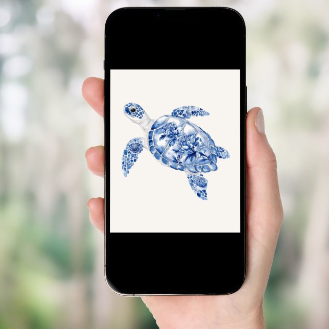 Overhead Sea Turtle – Coastal Blue on Beige Poster (Front Digital)