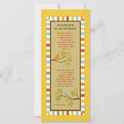 Overheard in an Orchard (Robin &amp; Sparrow) Bookmark Invite