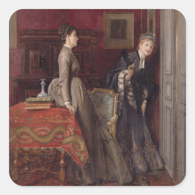 Overheard (oil on panel) square sticker (Front)