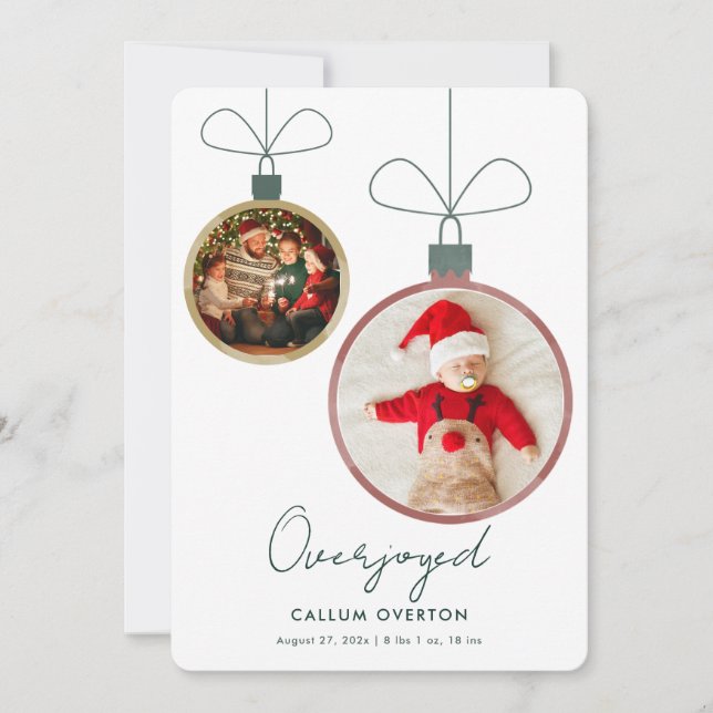 Overjoyed Christmas Baby Photo Birth Announcement (Front)