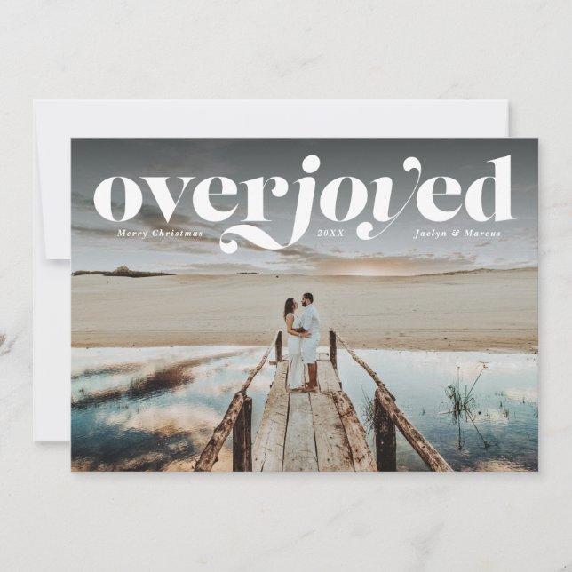 Overjoyed Christmas holiday newlywed photo card (Front)