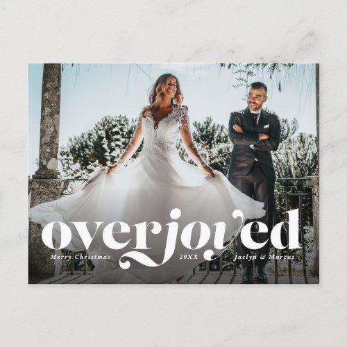 Overjoyed holiday wedding announcement postcard