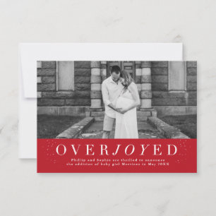 Overjoyed red holiday photo pregnancy announcement