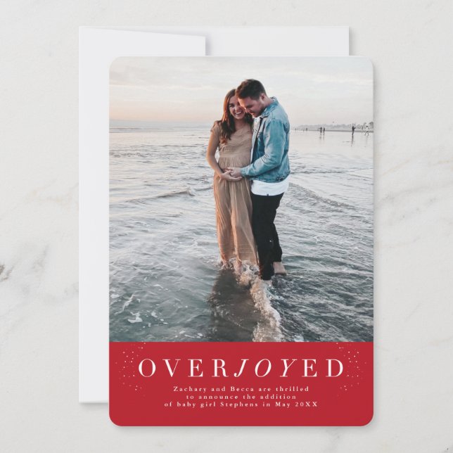Overjoyed red holiday pregnancy announcement (Front)