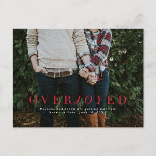 Overjoyed red save the date holiday photo postcard