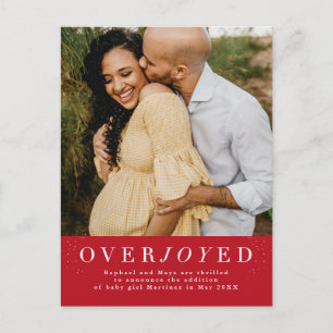 Overjoyed vertical holiday pregnancy announcement postcard