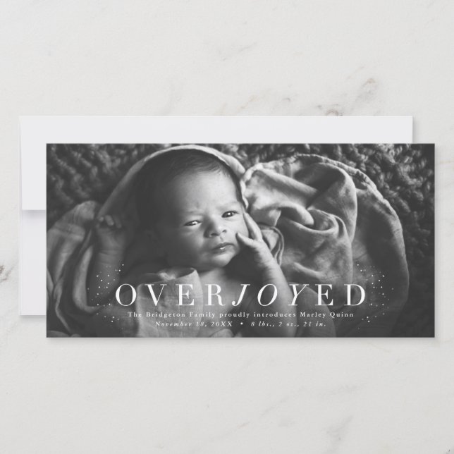 Overjoyed vertical photo birth announcement (Front)