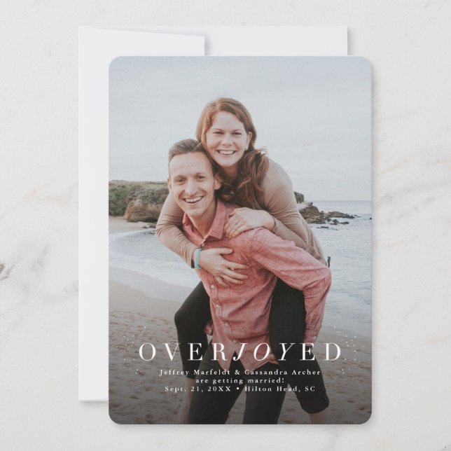 Overjoyed vertical photo holiday save the date (Front)
