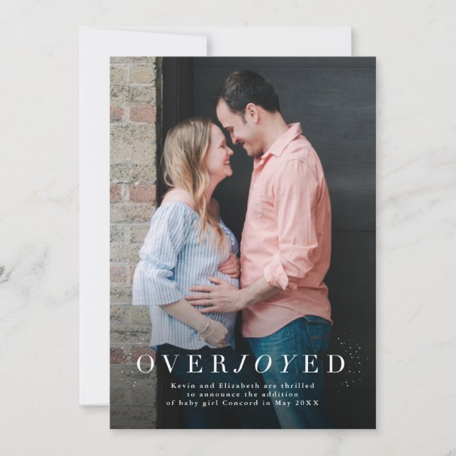 Overjoyed vertical photo pregnancy holiday card (Front)
