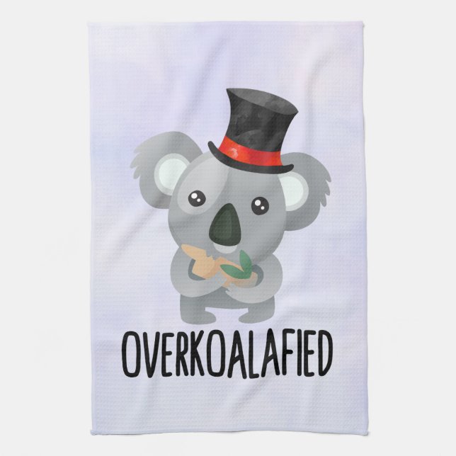Overkoalafied Pun Cute Koala in Top Hat Kitchen Towel (Vertical)