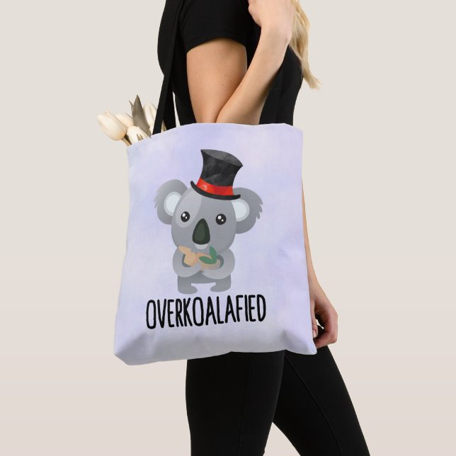 Overkoalafied Pun Cute Koala in Top Hat Tote Bag (Close Up)