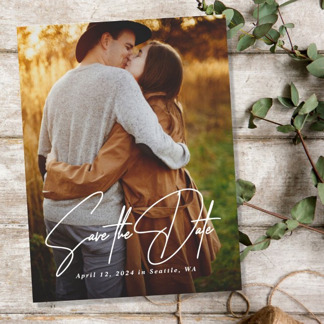Overlaid Save the Date Photo Announcement Postcard (Creator Uploaded)