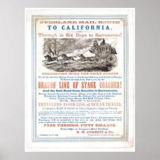 Overland Mail Route to CA. (1257A) - Restored Poster