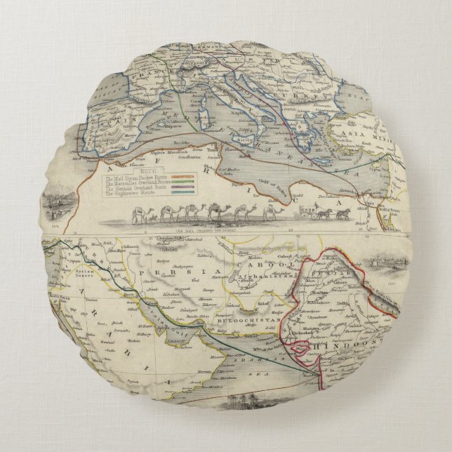 Overland Route To India Round Pillow (Front)