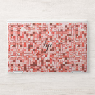 Overlap of small squares, tones of coral or red HP laptop skin