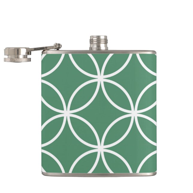 Overlappin Circles Sage Green White Pattern Hip Flask (Opened)