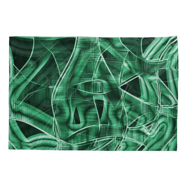 Overlapping and crossed green acrylic cutouts pillow case (Back-Left)