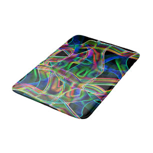 Overlapping band-like curves, neon colorful relief bath mat