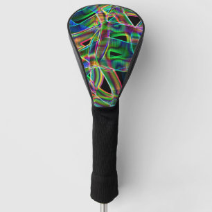 Overlapping band-like curves, neon colorful relief golf head cover