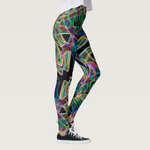 Overlapping band-like curves, neon colorful relief leggings