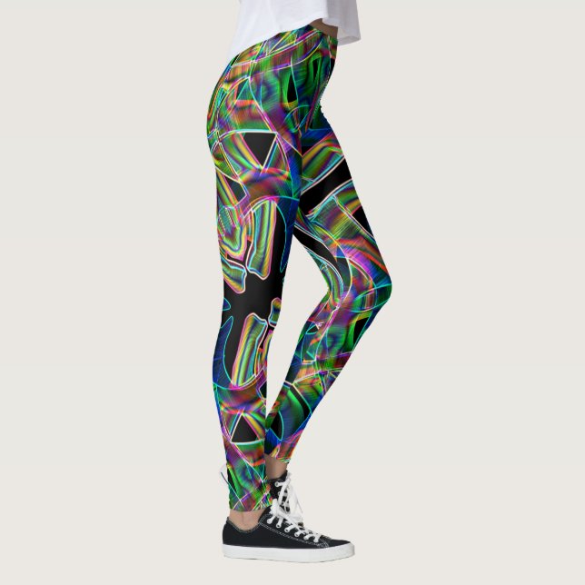 Overlapping band-like curves, neon colorful relief leggings (Right)