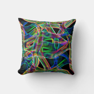 Overlapping band-like curves, neon colorful relief throw pillow