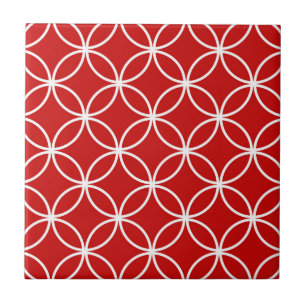 Overlapping Circles Geometric Pattern Red White Ceramic Tile