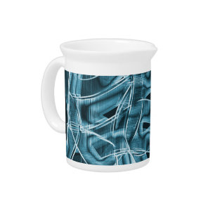 Overlapping curves in tape shape, blue neon relief beverage pitcher