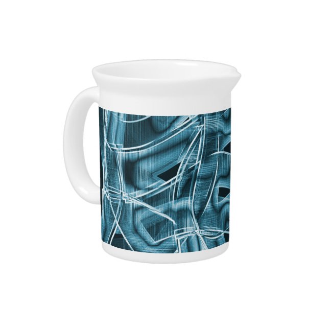 Overlapping curves in tape shape, blue neon relief beverage pitcher (Left)