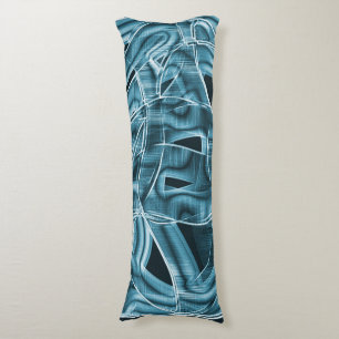Overlapping curves in tape shape, blue neon relief body pillow