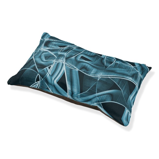 Overlapping curves in tape shape, blue neon relief pet bed (Angled)
