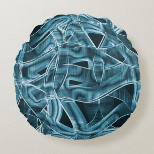 Overlapping curves in tape shape, blue neon relief round pillow