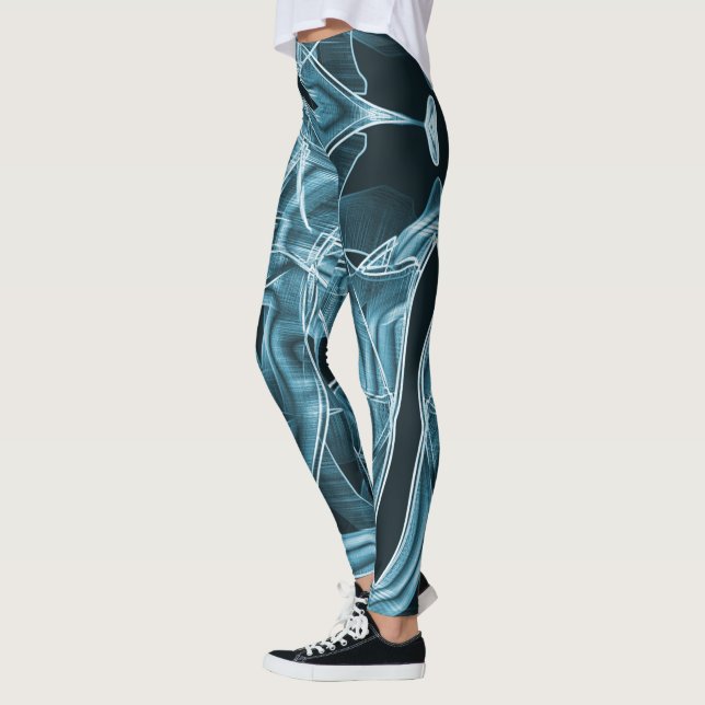 Overlapping curves like ribbon, blue neon relief leggings (Left)